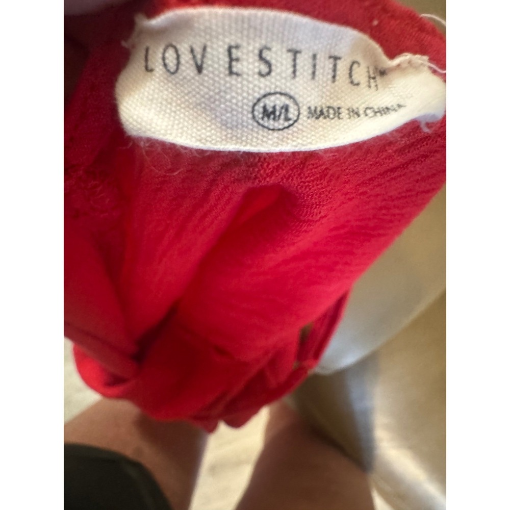 Lovestitch Red Gauze Maxi Dress Womens M/L Sleeveless Oversized Pocket V-Neck - Picture 5 of 5